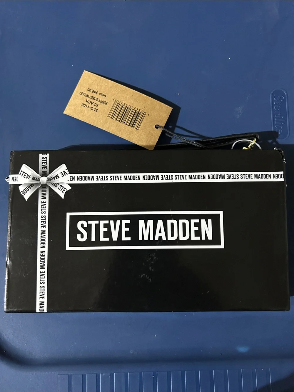 Steve Madden Black Leather Wristlet with Gold Accent